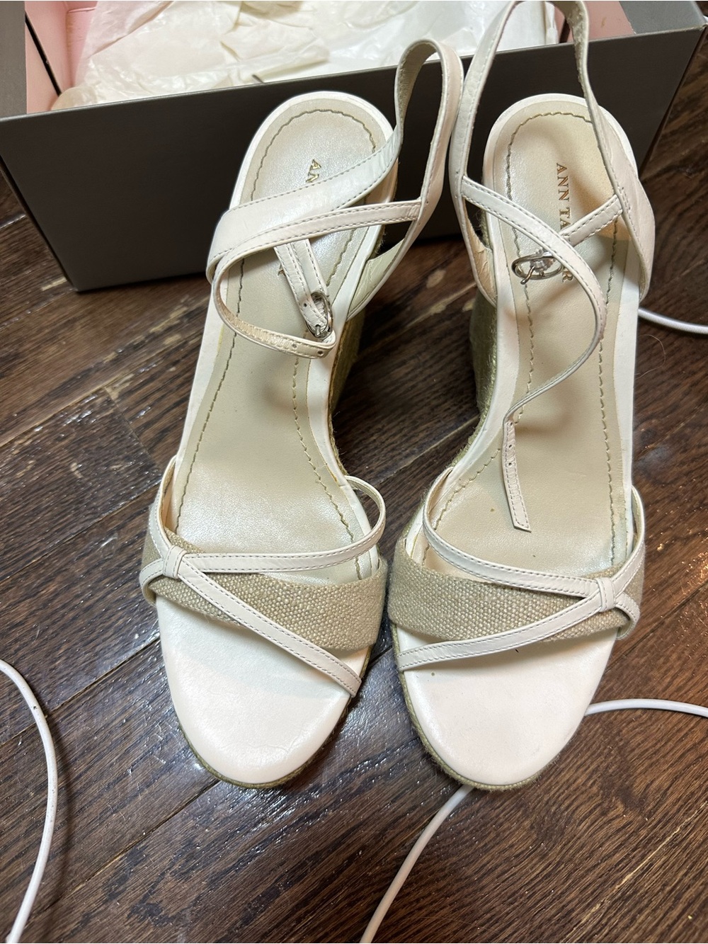 Ann Taylor Cream and Beige Wedge Slingback Sandals